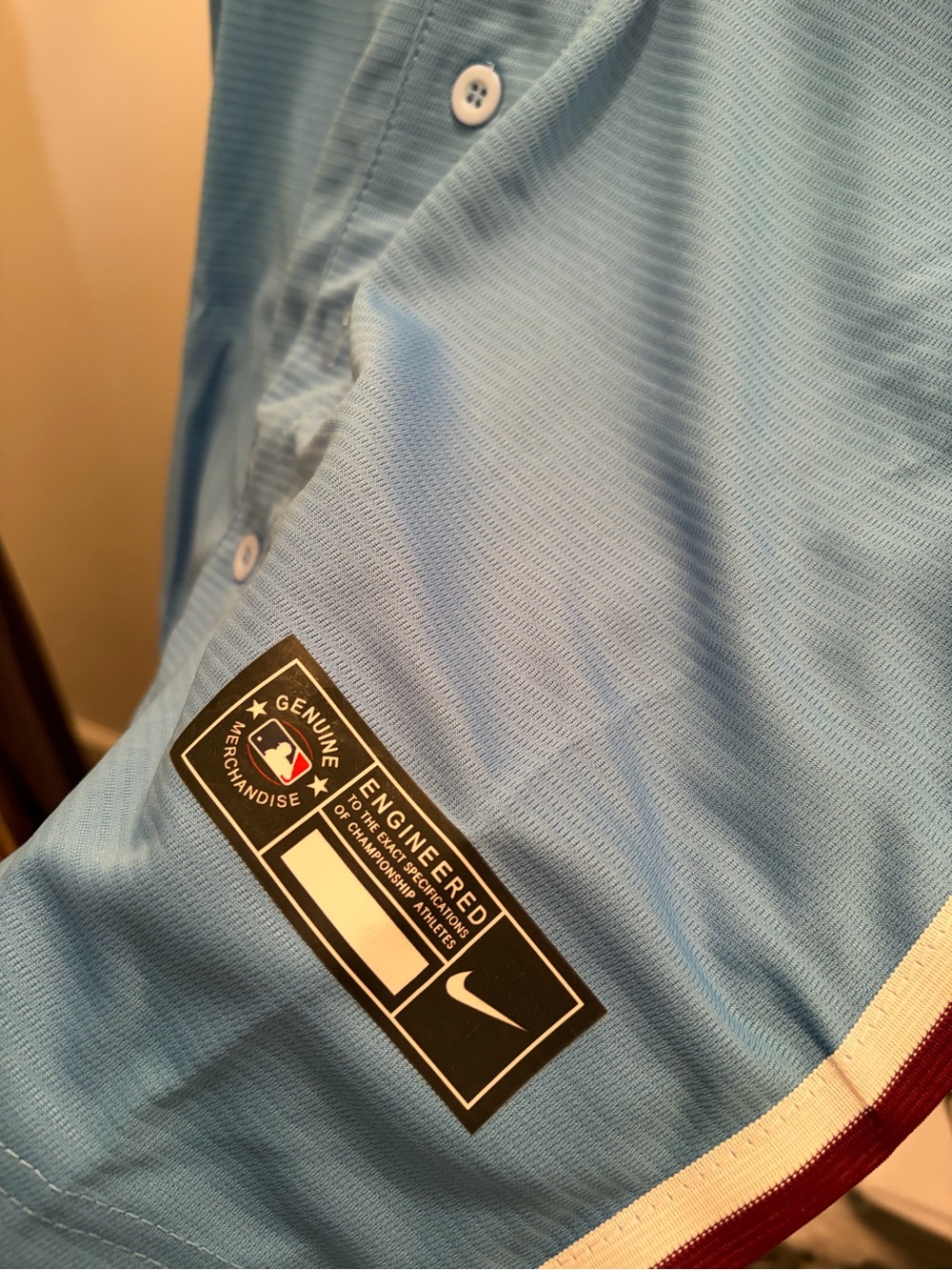 Nike Light Blue Philadelphia Phillies Jersey with Red Accents - Picture 4 of 4